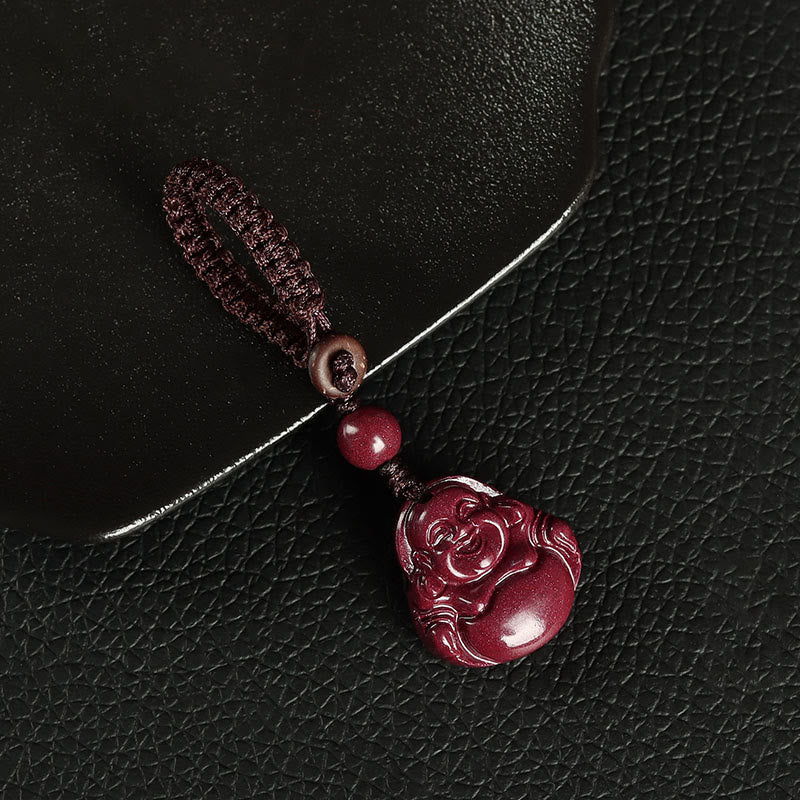 BWOOOH Laughing Buddha Cinnabar Blessing Necklace Pendant Phone Hanging Decoration Key Chain