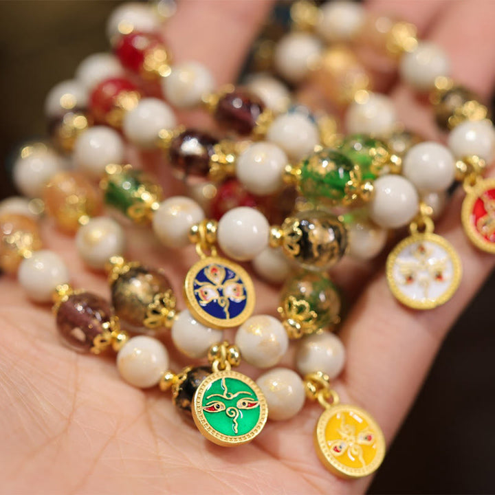 BWOOOH Tibetan Five God Of Wealth Fortune Liuli Glass Bead Incense Ash Porcelain Bead Charm Bracelet