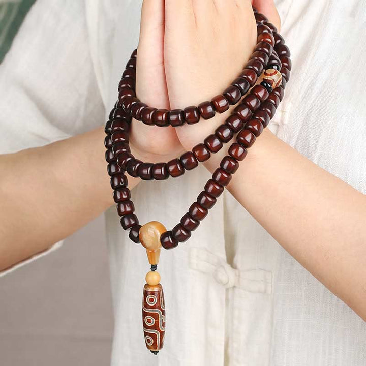 BWOOOH 108 Mala Beads Three-eyed Dzi Bead Nine-eye Dzi Bead Jade Luck Bracelet