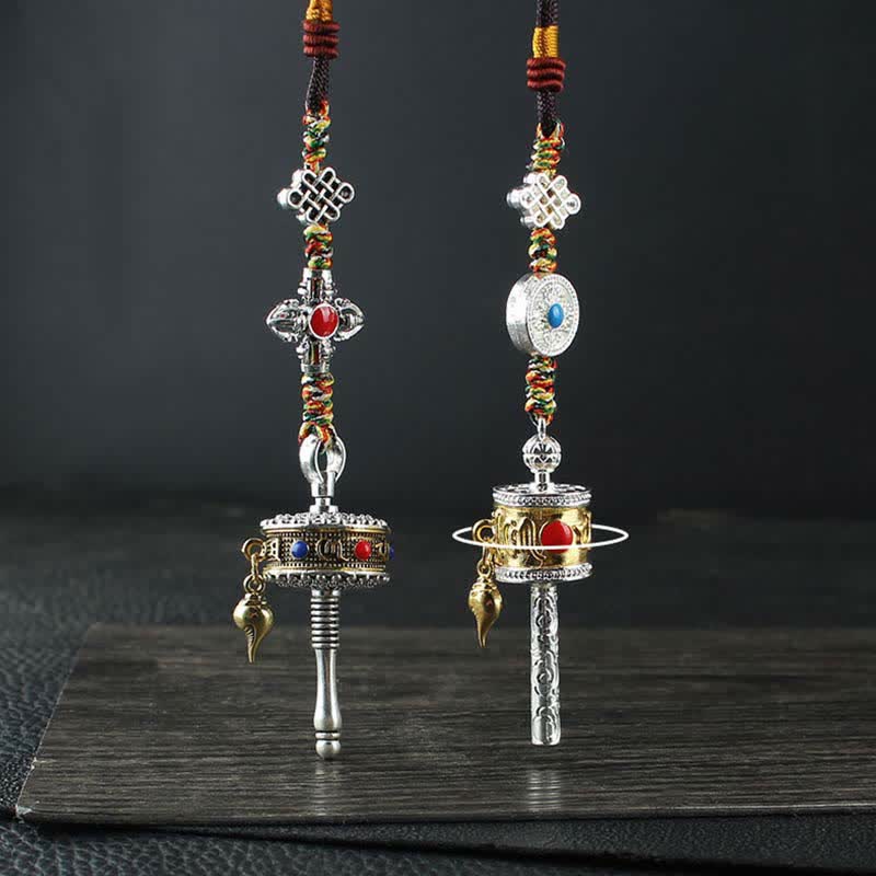BWOOOH Tibet Om Mani Padme Hum Prayer Wheel Peace Rotatable Bag Car Hanging Decoration | natural stone Buddhist car hanging