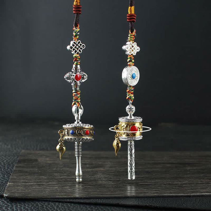 BWOOOH Tibet Om Mani Padme Hum Prayer Wheel Peace Rotatable Bag Car Hanging Decoration | natural stone Buddhist car hanging