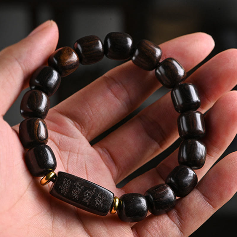 BWOOOH Tibetan Ebony Wood Barrel Beads Lucky And Treasure Balance Bracelet