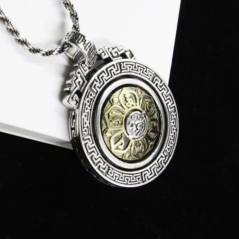 BWOOOH Tibetan Om Mani Padme Hum Double Dorje Vajra Rotatable Pendant — Copper Plated Silver Buddhist amulet for purity, peace & spiritual protection