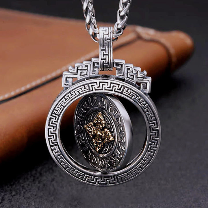 BWOOOH Tibetan Om Mani Padme Hum Double Dorje Vajra Rotatable Purity Peace Necklace Pendant