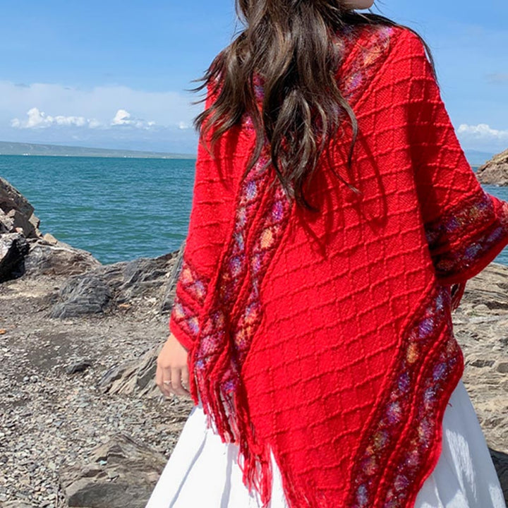 BWOOOH Tibetan Colorful Striped Rhombus Pattern Shawl Tas