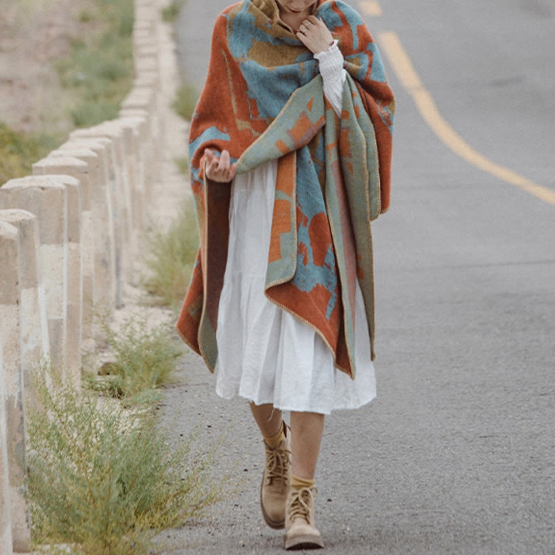 BWOOOH Tibetan Orange Shawl Warm Cloak Scarf