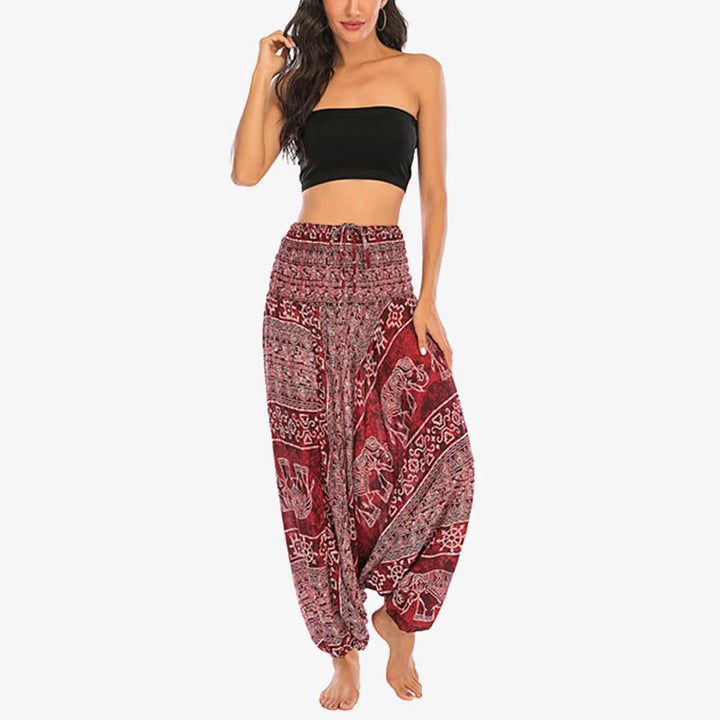 BWOOOH printed harem pants - Two Style Wear Elephant Pattern Loose Sm