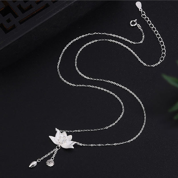 BWOOOH 999 Sterling Silver Lotus Flower Pod Carved Enlightenment Necklace Pendant
