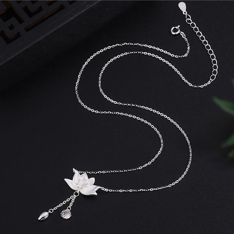 BWOOOH 999 Sterling Silver Lotus Flower Pod Carved Enlightenment Necklace Pendant