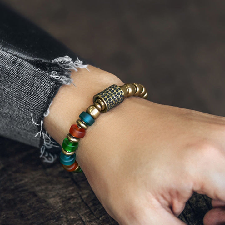 BWOOOH Tibetan Colorful Glass Beads Copper Wealth Bracelet