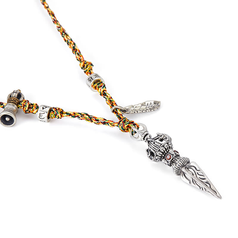 BWOOOH Tibetan Handmade 925 Sterling Silver Dorje Vajra Om Mani Padme Hum Feather Strength Necklace Pendant