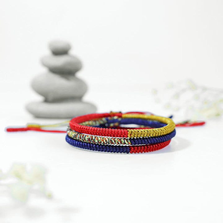 BWOOOH Tibet Handmade Multicolor King Kong Knot Faith Protection Braided Two-Color Stri | spiritual healing bracelet