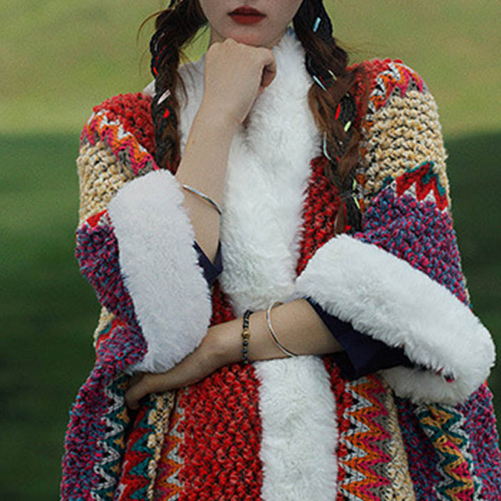 BWOOOH Tibetan Multicolored Striped Shawl Winter Cozy Tra