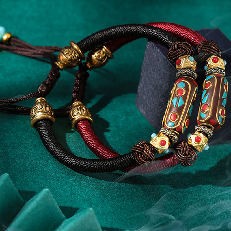 BWOOOH Handmade Tibetan Turquoise Om Mani Padme Hum Strength Braided Bracelet  -  Turquoise Tibetan bracelet for spiritual h...