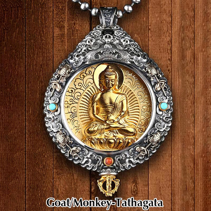 BWOOOH Chinese Zodiac Natal Buddha Thangka Nine Palaces Eight Diagrams Wealth Rotatable Necklace Pendant