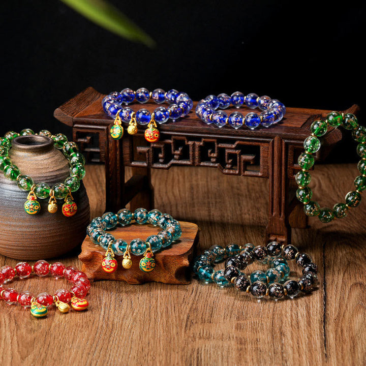 BWOOOH Gold Swallowing Beast Family Charm Luminous Fluorescent Liuli Glass Bead Success Bracelet