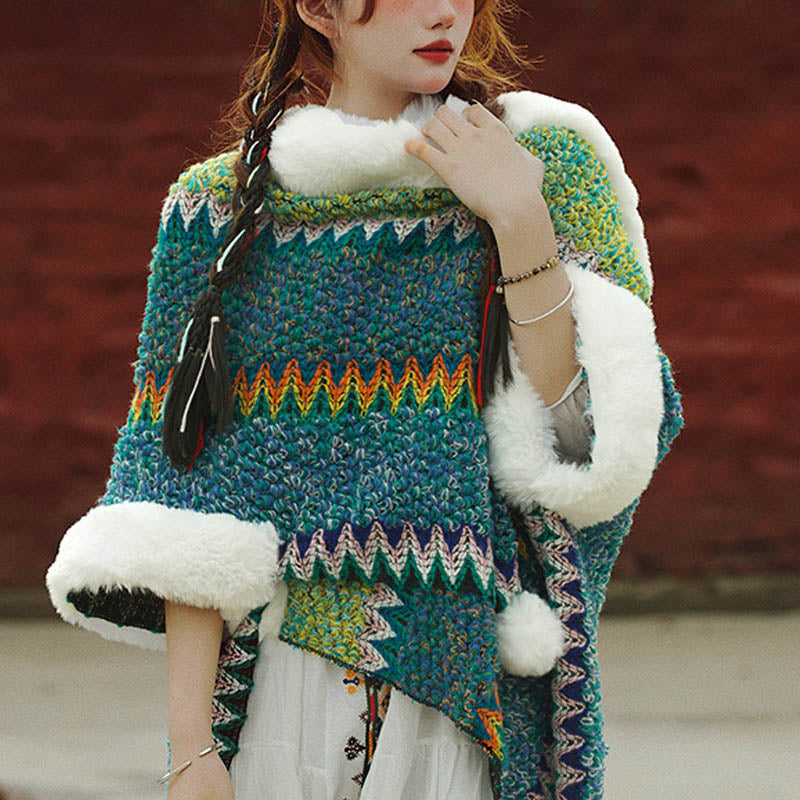 BWOOOH Tibetan Multicolored Striped Shawl Winter Cozy Tra
