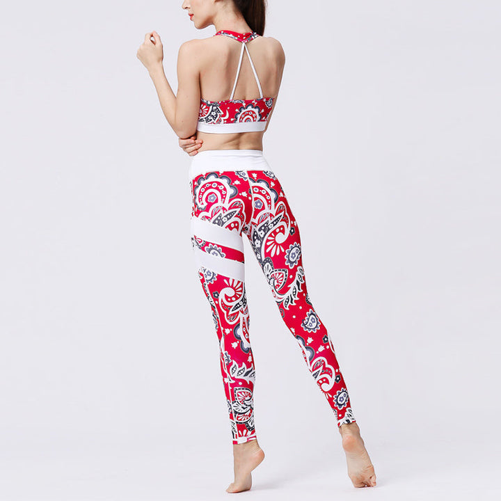 BWOOOH lotus print yoga leggings - 2Pcs Sunflower Flowers Leaves Print Top 