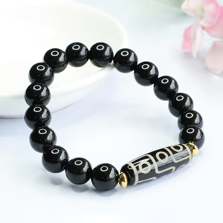 BWOOOH Tibetan Nine-Eye Dzi Bead Black Onyx Power Bracelet | natural stone spiritual bracelet for healing and mindful living