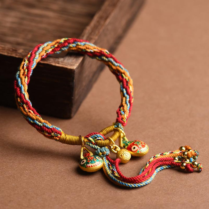 BWOOOH Gold Swallowing Beast Family Luck Reincarnation Knot Braid Colorful String Bracelet