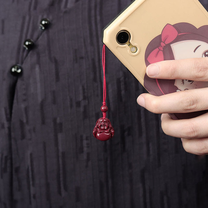 BWOOOH Laughing Buddha Cinnabar Blessing Necklace Pendant Phone Hanging Decoration Key Chain