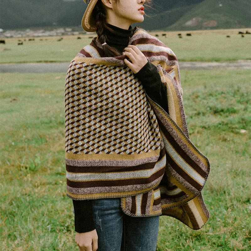 BWOOOH Tibetan Shawl Classic Pattern Winter Cozy Warm Tra