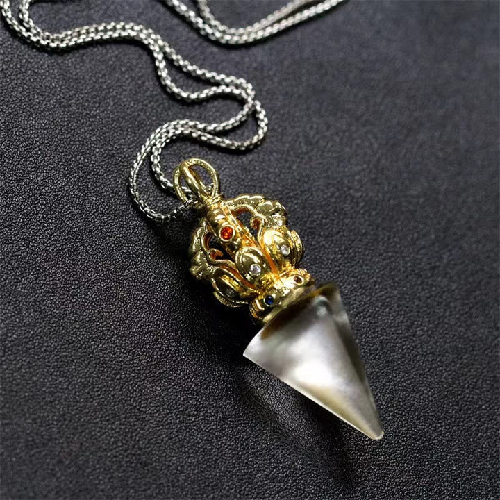 BWOOOH Tibetan Dorje Vajra 4 Prong Lotus Liuli Crystal Strength Necklace Pendant