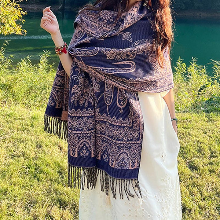 BWOOOH Vintage Tibetan Leaves Pattern Design Shawl Cozy T