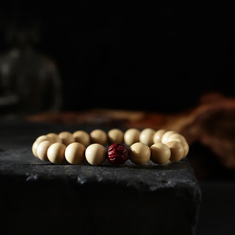 BWOOOH Tibet Peach Wood Lotus Cinnabar Bagua Yin Yang Luck Wealth Bracelet