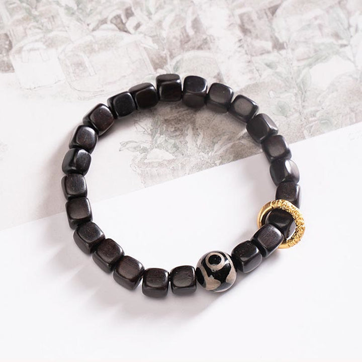 BWOOOH Tibetan Ebony Wood Dzi Bead Balance Calm Bracelet