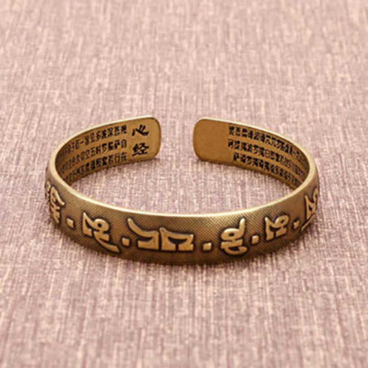 BWOOOH 2Pcs Om Mani Padme Hum Dragon Phoenix Copper Leather Peace Cuff Bracelet Bangle