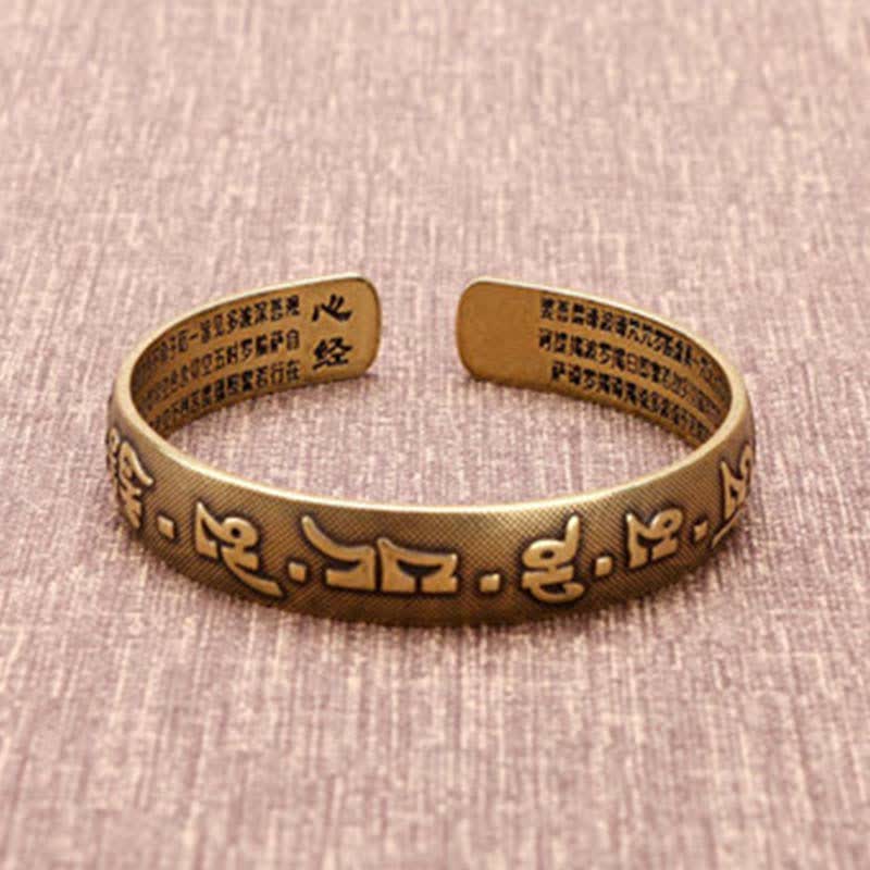 BWOOOH 2Pcs Om Mani Padme Hum Dragon Phoenix Copper Leather Peace Cuff Bracelet Bangle