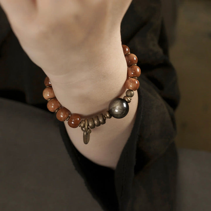 BWOOOH Kuka Seed Tiger Eye Gold Sheen Obsidian Brass Copper Wealth Luck Bracelet
