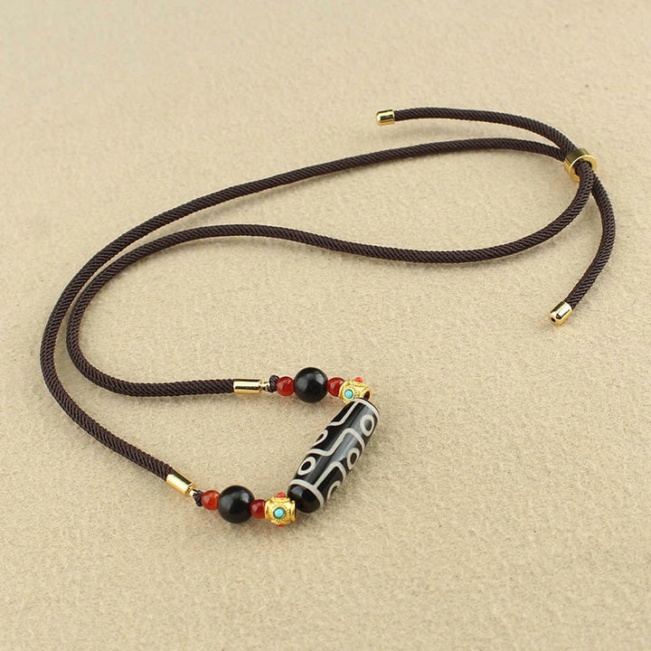 BWOOOH Tibetan Nine-Eye Dzi Bead Protection Blessings String Necklace Pendant
