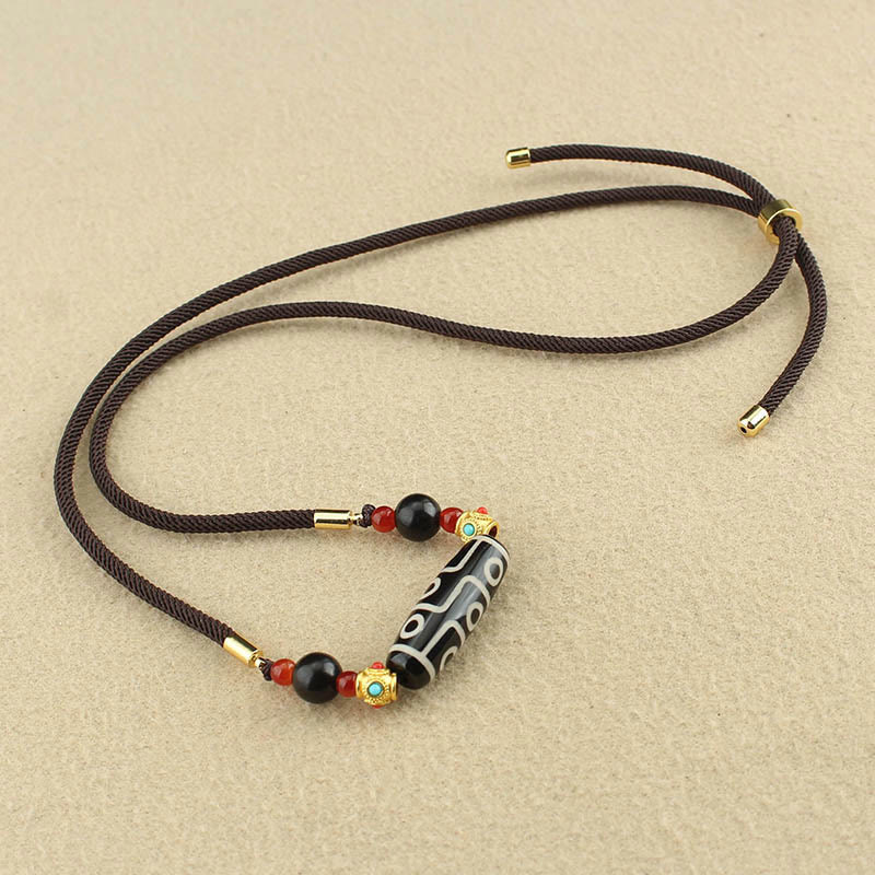 BWOOOH Tibetan Nine-Eye Dzi Bead Protection Blessings String Necklace Pendant