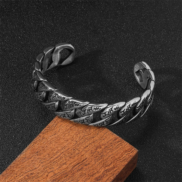 BWOOOH Tibetan Om Mani Padme Hum Mantra Titanium Steel Peace Cuf Bangle Bracelet
