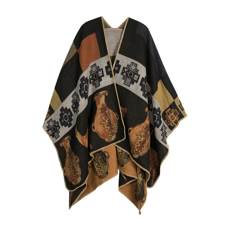BWOOOH Tibetan Shawl Deer Vase Geometric Shapes Winter Co