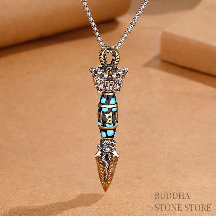 BWOOOH Tibet Om Mani Padme Hum Dzi Bead Dorje Vajra Pattern Wealth Rotatable Necklace Pendant