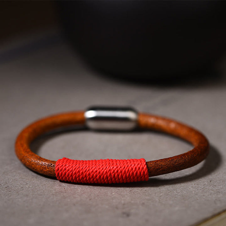 BWOOOH Tibetan Leather Handmade Five Elements Luck Braid String Buckle Bracelet