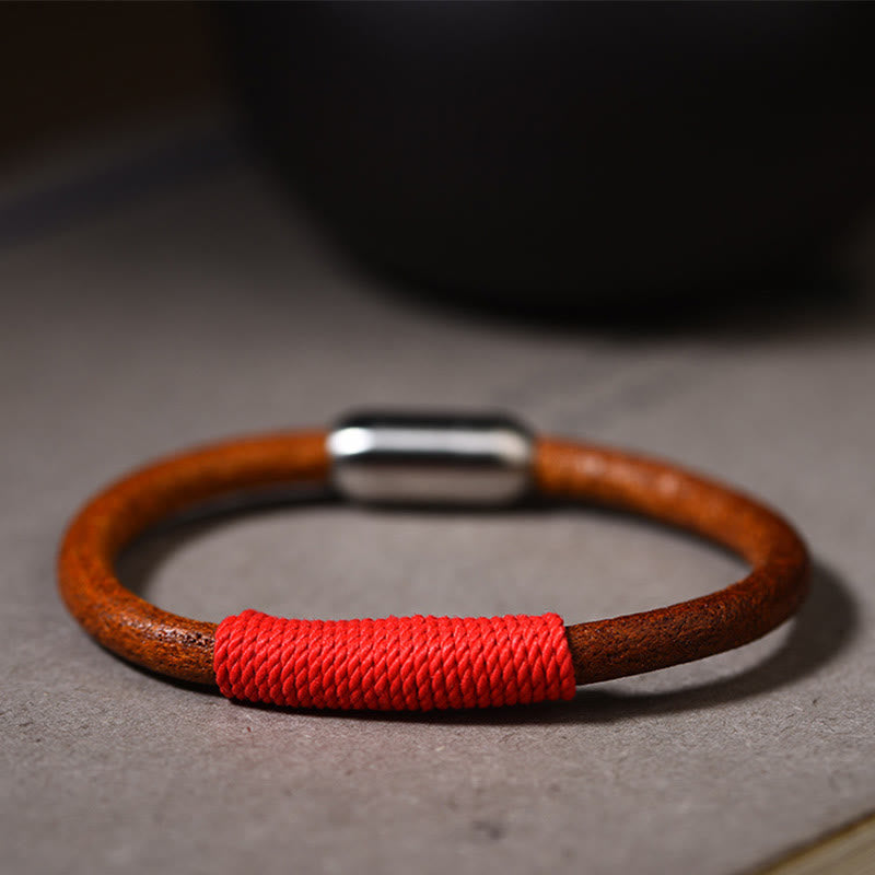BWOOOH Tibetan Leather Handmade Five Elements Luck Braid String Buckle Bracelet