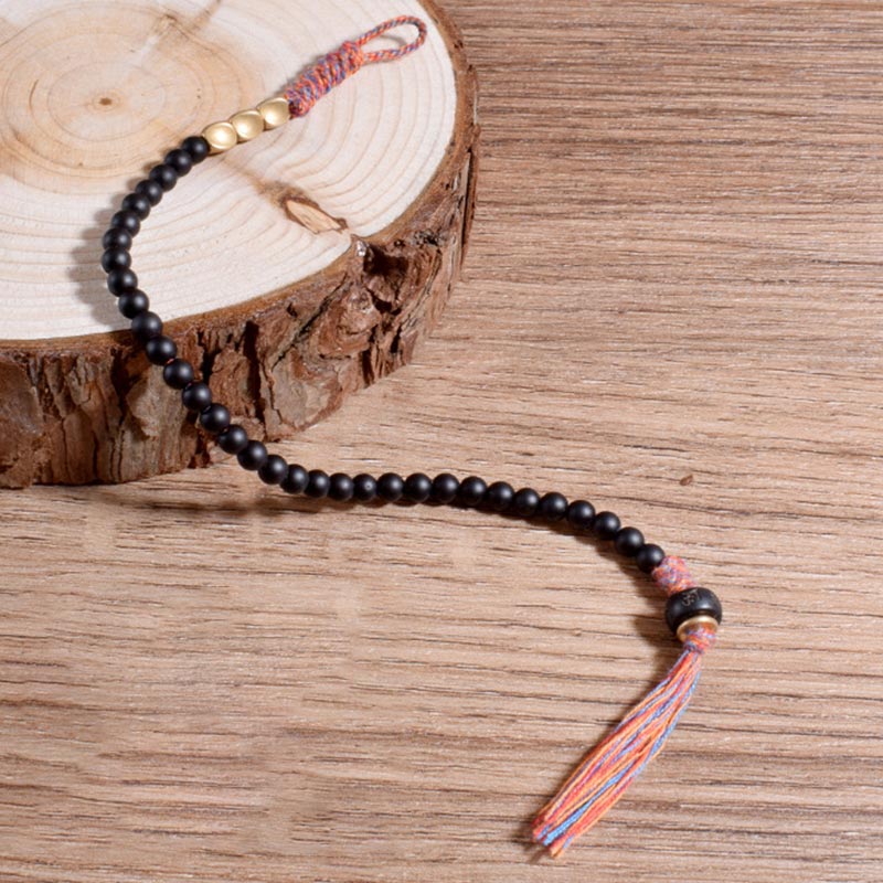BWOOOH Handmade Tibetan Black Onyx Tassel Bracelet