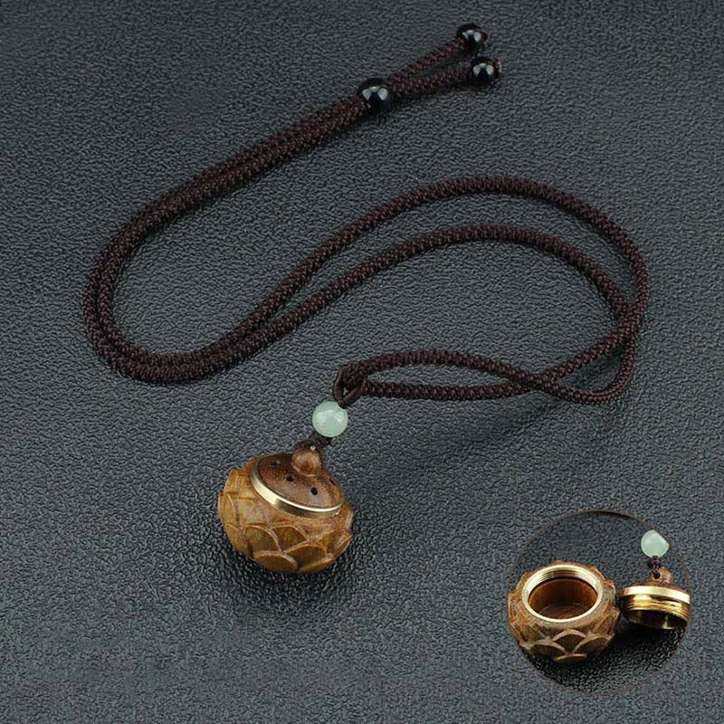 BWOOOH Tibet Green Sandalwood Rosewood Om Mani Padme Hum Lotus Positive Soothing Necklace Pendant
