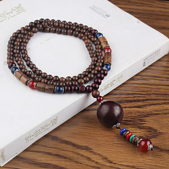BWOOOH Tibetan Wenge Wood Bodhi Seed Agate Balance Peace Necklace Pendant