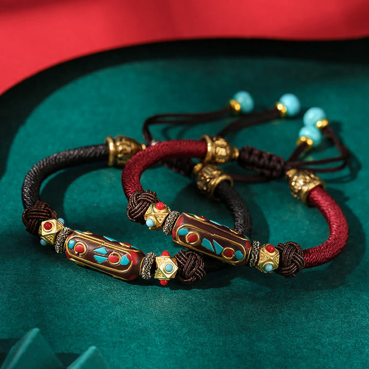 BWOOOH Handmade Tibetan Turquoise Om Mani Padme Hum Strength Braided Bracelet  -  Turquoise Tibetan bracelet for spiritual h...