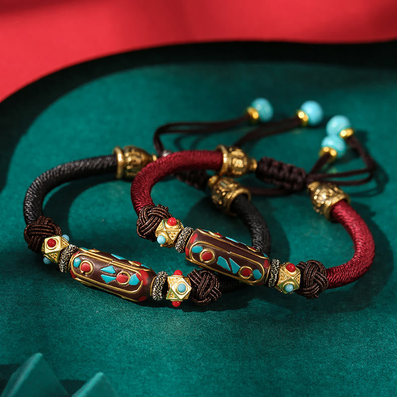 BWOOOH Handmade Tibetan Turquoise Om Mani Padme Hum Strength Braided Bracelet  -  Turquoise Tibetan bracelet for spiritual h...