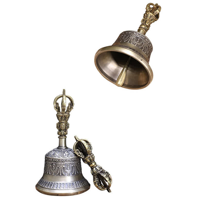 BWOOOH Tibetan Meditation Bell and Vajra Dorje Copper Enlightenment Decoration Set | Copper Tibetan bell