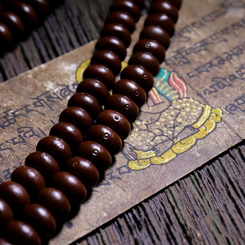 BWOOOH Natural Tibet 108 Mala Beads Purple Bodhi Seed Three-eyed Dzi Bead Copper Dorje Harmony Bracelet