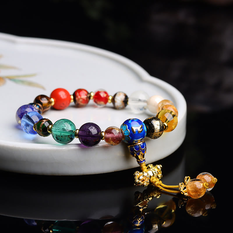BWOOOH Tibetan Colorful Incense Ash Liuli Glass Bead Om Mani Padme Hum Dorje Vajra 18 Beads Wrist Mala