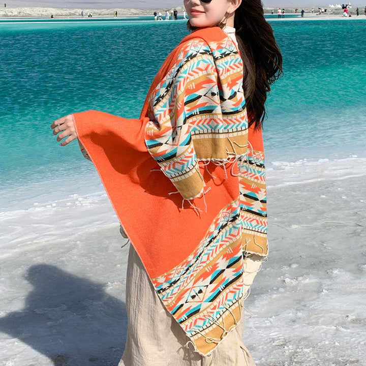 BWOOOH Tibetan Shawl Colorful Geometry Winter Cozy Travel