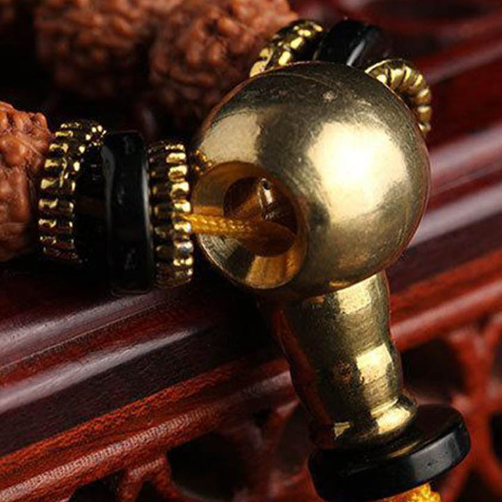 BWOOOH 108 Mala Beads Rudraksha Bodhi Seed Dzi Bead Luck Wealth Bracelet